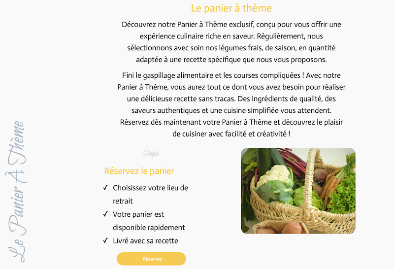 Le panier à thème du Potager Coudert = Vous réservez votre panier qui est prêt pour élaborer la recette jointe !